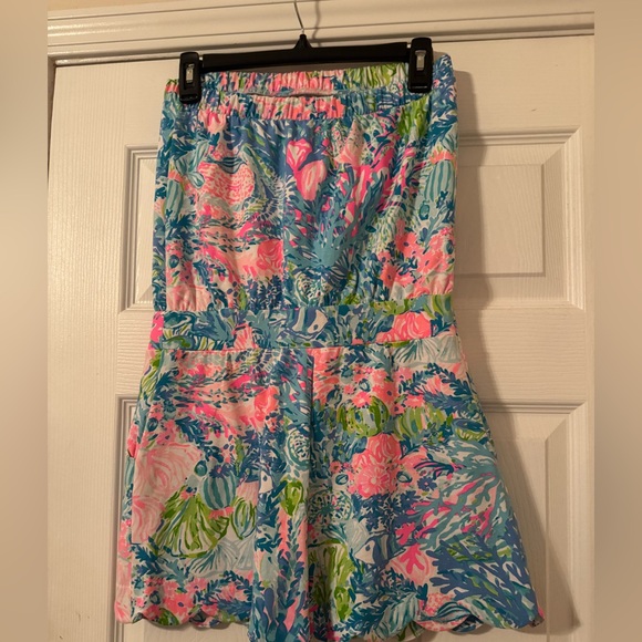 Lilly Pulitzer Blue and Pink Tropical Jace Romper - Picture 2 of 6